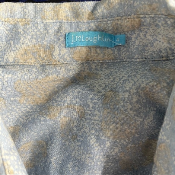 J. Mclaughlin Blue Tan Lightweight Button Down Shirt Size 4 Collared Long Sleeve - Picture 5 of 6